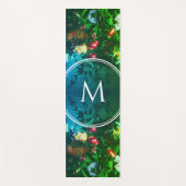 Tapis De Yoga Élégant Monogramme VERT Bouquet Floral (Devant)