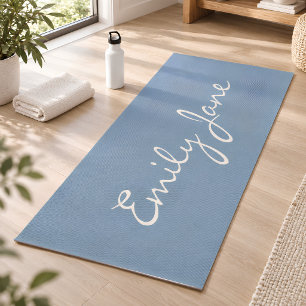 Tapis De Yoga Élégant Nom Personnalisé Écriture Manuscrite Bleue