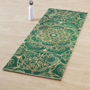 Tapis De Yoga Elégant or Floral Mandala Green Design