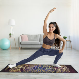 Tapis De Yoga Elégant or sur Nebula noire Lotus Henna Mandala