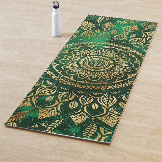 Tapis De Yoga Élégant or vert Mandala Floral (En situation)