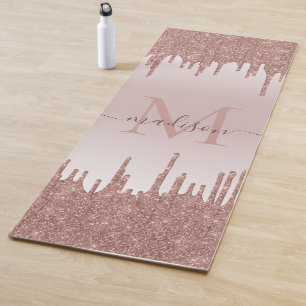 Tapis De Yoga Élégant Parties scintillant  Rose Monogramme or Sc