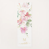 Tapis De Yoga Elegant Pink Floral Gold Script Monogram (Devant)