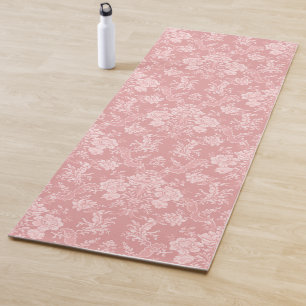 Tapis De Yoga Élégant romantique chic floral Damask-Pastel ros