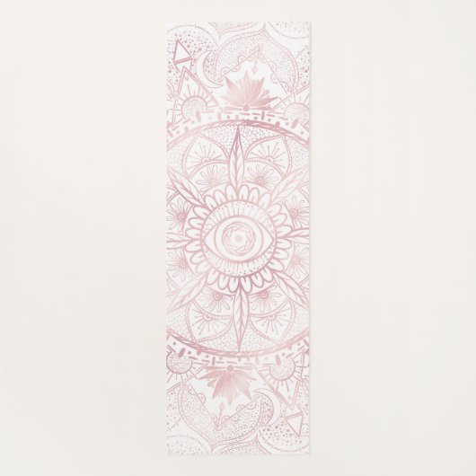 Tapis De Yoga Elégant Rose Blanc Or Oeil Soleil Lune Mandala (Dos)