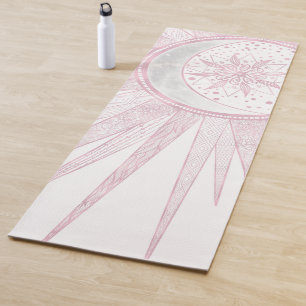 Tapis De Yoga Elégant rose Sun Moon Doodle Mandala White Design