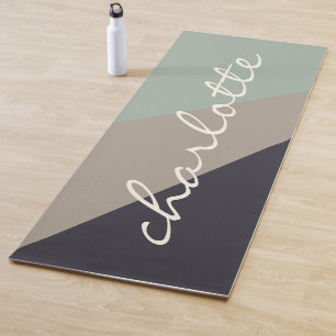 Tapis De Yoga Elégant Terre géométrique   Sage Noir Taupe Person