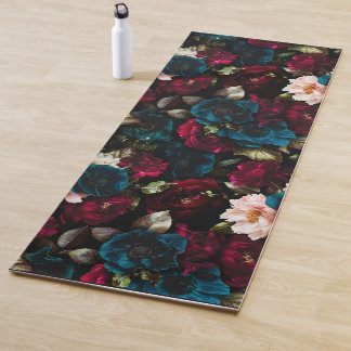 Tapis De Yoga Élégant Vintage Vibe sombre Floral Botanique