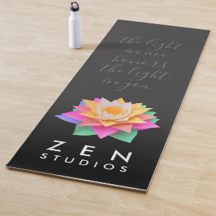 Tapis De Yoga Élégante fleur de Lotus multicolore sur noir