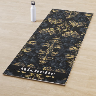 Tapis De Yoga Elégante Fleur d'or noir gris foncé victorienne