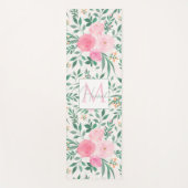 Tapis De Yoga Elégante Fleurs Roses Blanches Aquarelle Florale (Devant)