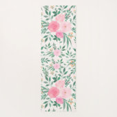 Tapis De Yoga Elégante Fleurs Roses Blanches Aquarelle Florale (Dos)