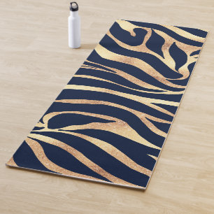 Tapis De Yoga Elégante Parties scintillant d'or Zebra Nay-Blue 