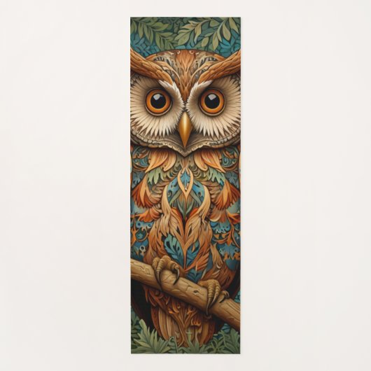 Tapis De Yoga Élégante végétation forestière de hibou rétro (Devant)