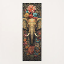 Elephant Serenity Bois sculpté avec fleurs