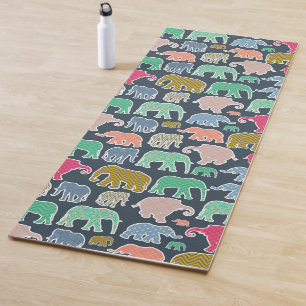 Tapis De Yoga Eléphants Colorés, Motif Des Eléphants, Zigzag
