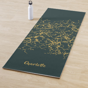 Tapis De Yoga Emerald Green Gold Modern Abstrait