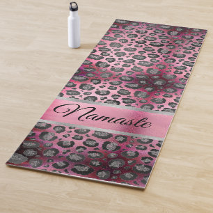 Tapis De Yoga Empreinte de léopard Glittery sur brillant rose c