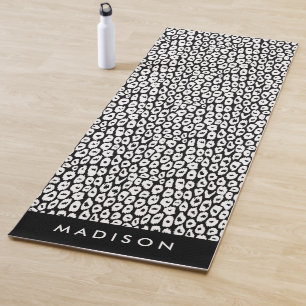 Tapis De Yoga Empreinte de léopard noir et blanc personnalisé