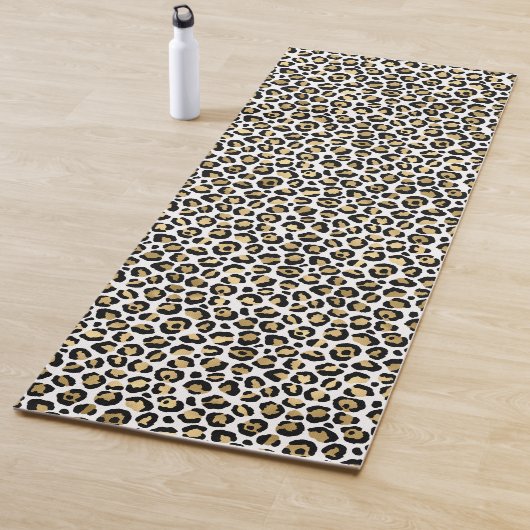 Tapis De Yoga Empreinte de léopard noir glam or (En situation)