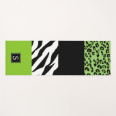 Tapis De Yoga Empreinte de léopard, Zebra Print, Vert, Monogramm (Devant (Horizontal))