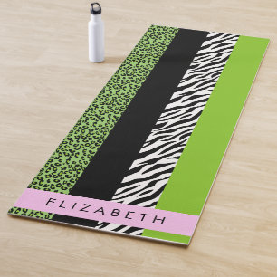 Tapis De Yoga Empreinte de léopard, Zebra Print, Vert, Votre nom