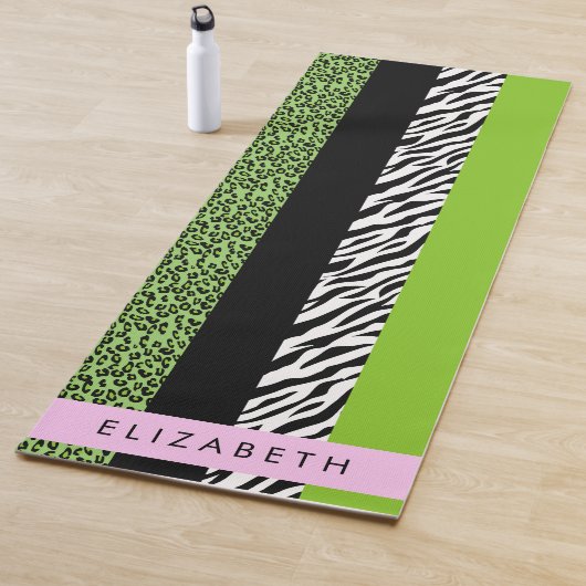Tapis De Yoga Empreinte de léopard, Zebra Print, Vert, Votre nom (En situation)