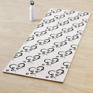 Tapis De Yoga Empreintes de pattes et coeurs de chien noir