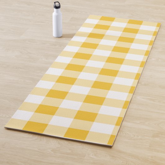 Tapis De Yoga en vichy Motif jaune et blanc (En situation)