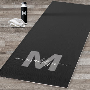 Tapis De Yoga Entraînement personnalisé Monogramme Noir Nom Init