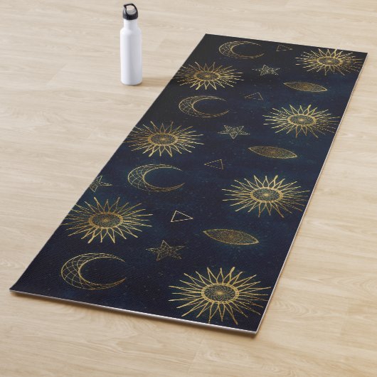 Tapis De Yoga Étoiles célestes Blue Gold Sun Moon (En situation)