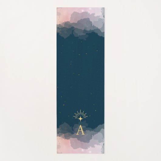 Tapis De Yoga Étoiles célestes Monogramme spatial initial | Bleu (Devant)