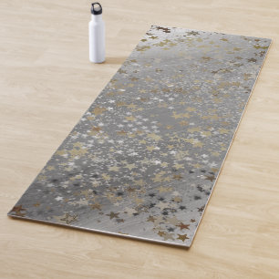 Tapis De Yoga Étoiles d'argent en or de Whimsical sur Ombre Grey