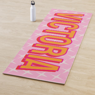 Tapis de Yoga Étoiles Rétro 2D Rose Rouge