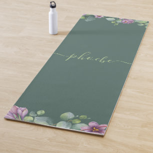 Tapis De Yoga Eucalyptus Verdure Succulent Purple Fleurs Vert Vi