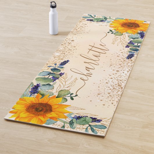Tapis De Yoga Eucalyptus verdure tournesol parties scintillant p (En situation)