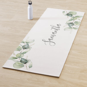 Tapis De Yoga Eucalyptus Vert Botanique Script minimaliste