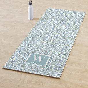 Tapis De Yoga Exercice de Monogramme de médaillon bleu moderne