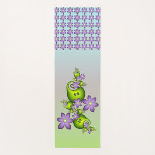 Tapis De Yoga Fantasie Florale Fleurs Lilas Formes Vertes Fracta