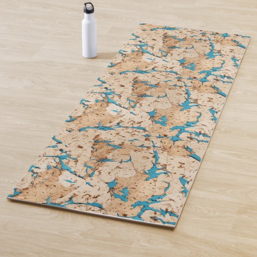 Tapis De Yoga Faux Cork avec inserts en marbre bleu turquoise (En situation)