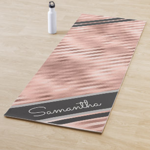 Tapis De Yoga Faux Foil Stripe de nom personnalisé