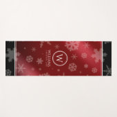 Tapis De Yoga Festif Red Foil Snowflakes Nom du monogramme (Devant (Horizontal))