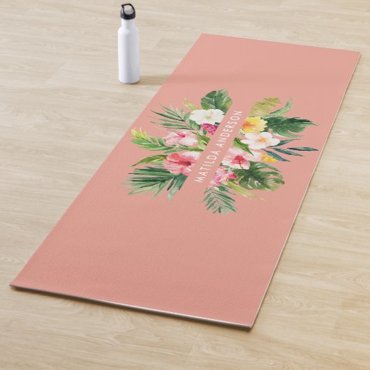 Tapis De Yoga Feuillage moderne floral rose botanique tropical (En situation)