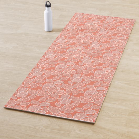 Tapis De Yoga Feuilles blancs sur Orange (En situation)