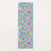 Tapis De Yoga feuilles rose blanc orangé vert  turquoise (Devant)