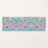 Tapis De Yoga feuilles rose blanc orangé vert  turquoise (Devant (Horizontal))