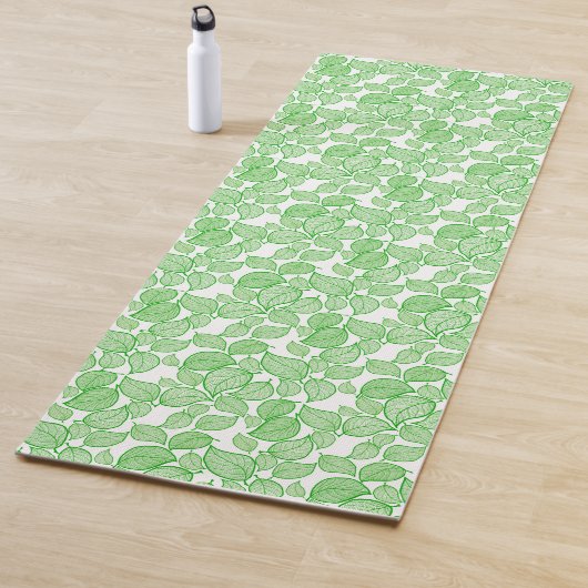 Tapis De Yoga Feuilles verts en blanc (En situation)