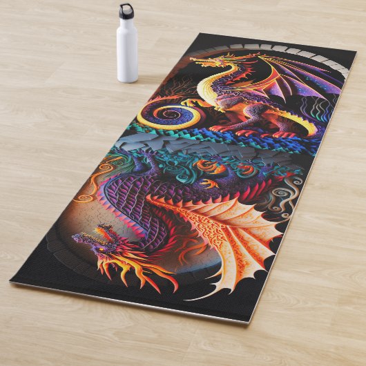 Tapis De Yoga Fire Dragon Castle Imaginaire Art Mythique Créatur (En situation)