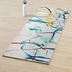 Tapis De Yoga Fissures Abstraites en bleu jaune vert