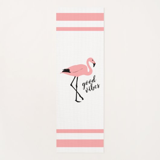Tapis De Yoga Flamant rose Good Vibes Rose noir blanc mignonne Y (Devant)